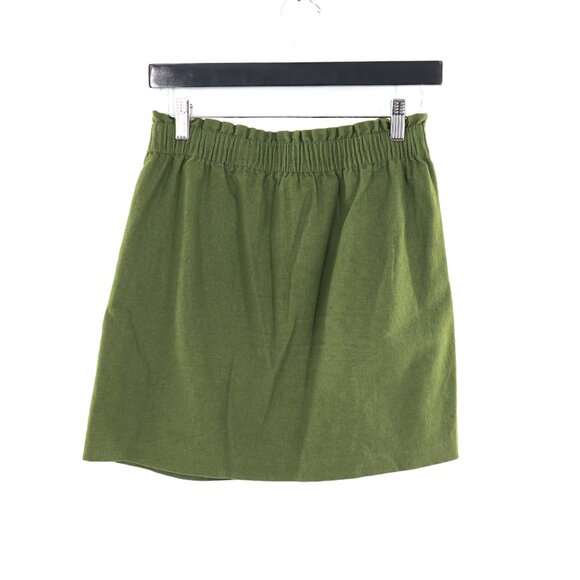 J.Crew Linen Pull On Skirt Womens 0 Green Vacation Cruise Forest Resort Goblin - Picture 2 of 13